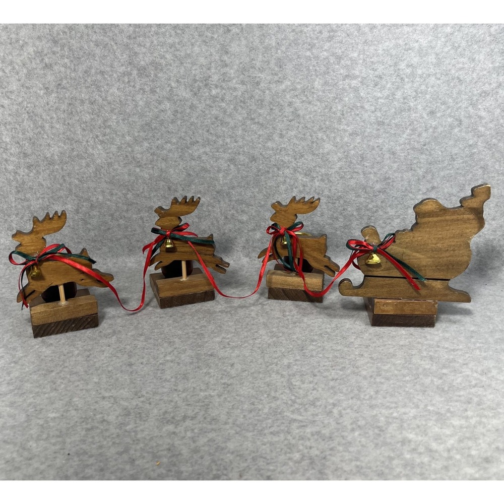 Vintage Christmas Around the World Wood Sleigh Reindeer Taper Candle Holders Set